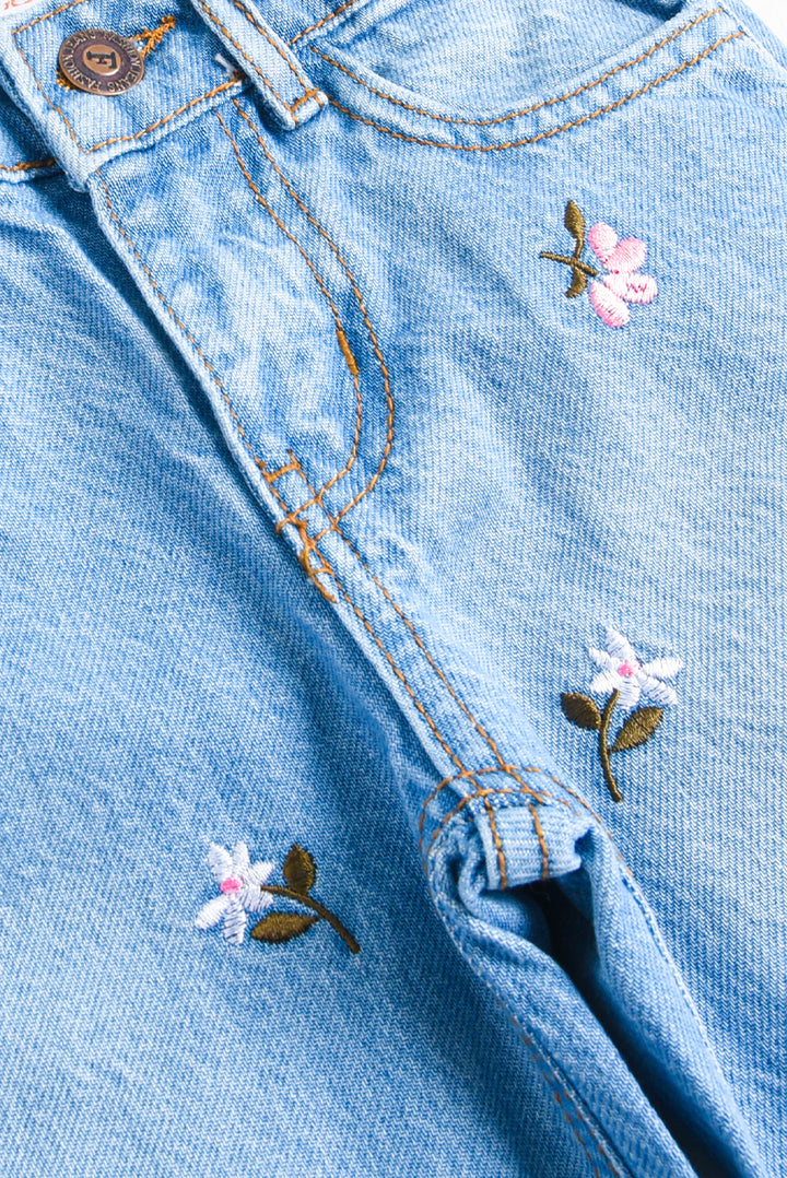 Embroidered Wide Leg Flower Denim Pants (PW725)