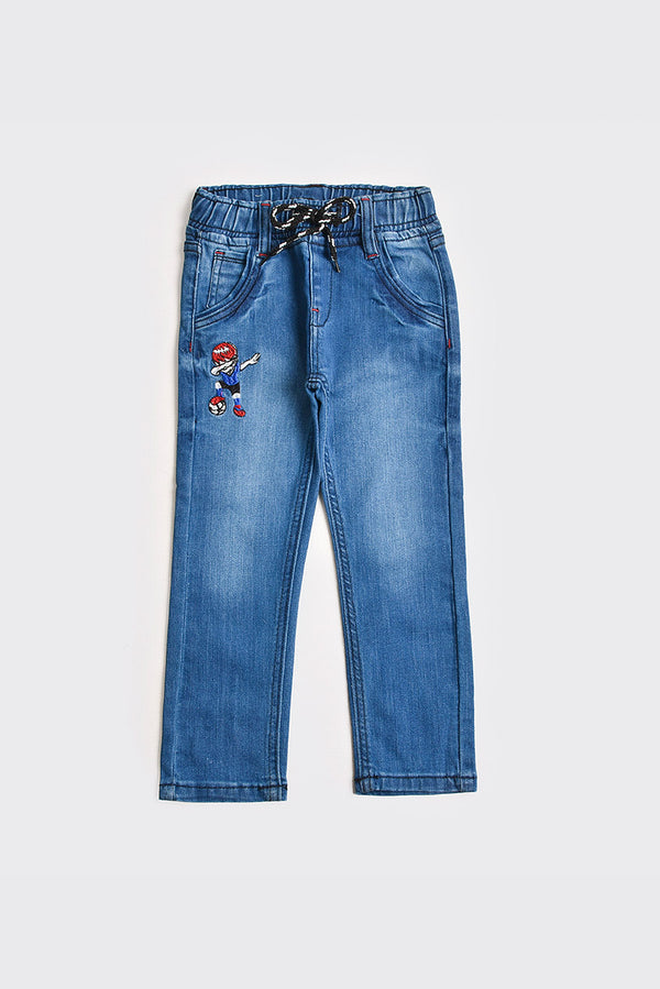 Blue Elastic Waist Soccer Jeans