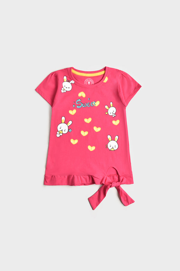 Bunny Hot Pink Guilder Printed Girl's T-Shirt (PW71)