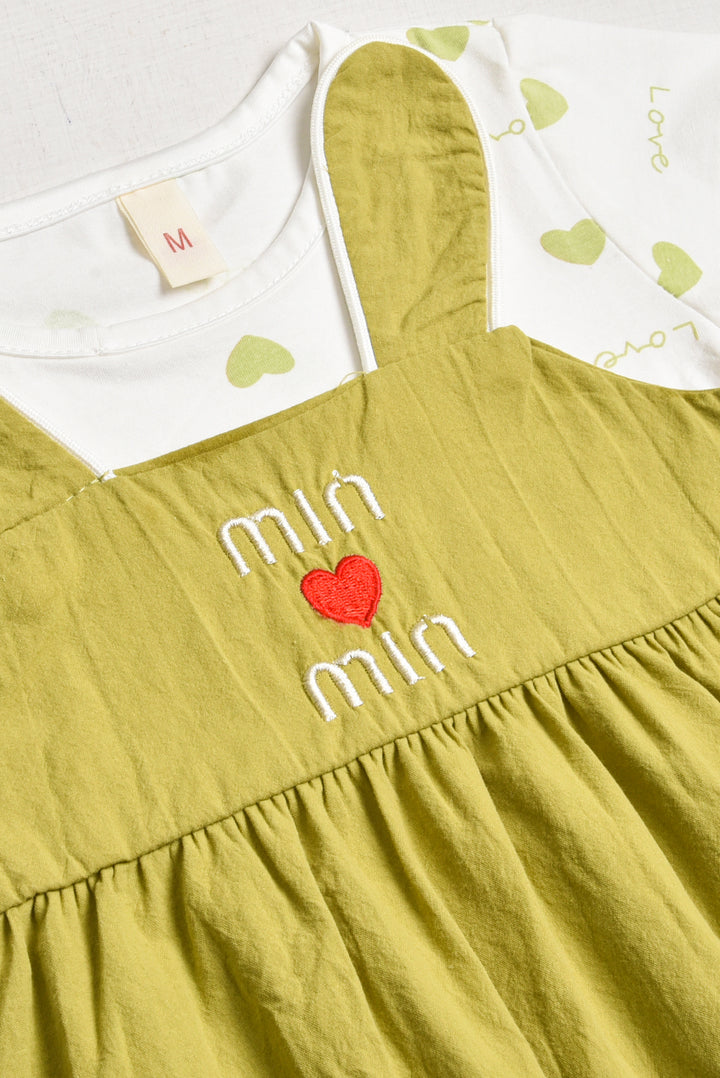 Imported Olive Green Pinafore Baby Dress (PW157)