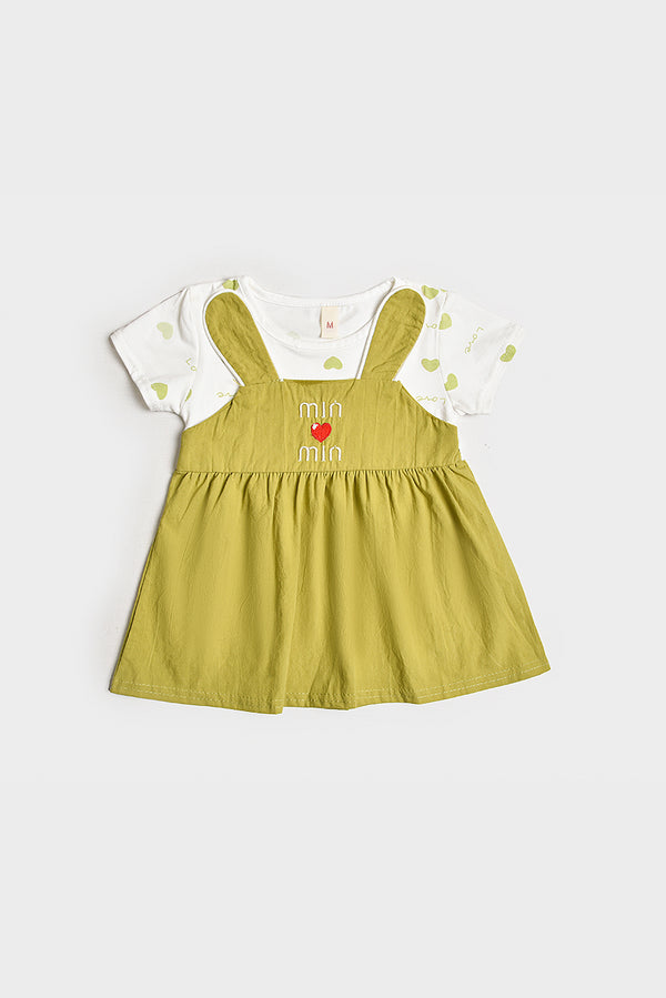 Imported Olive Green Pinafore Baby Dress (PW157)