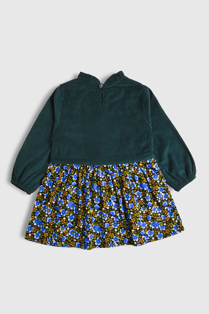 Emerald Bloom Party Corduroy Dress (PW456)