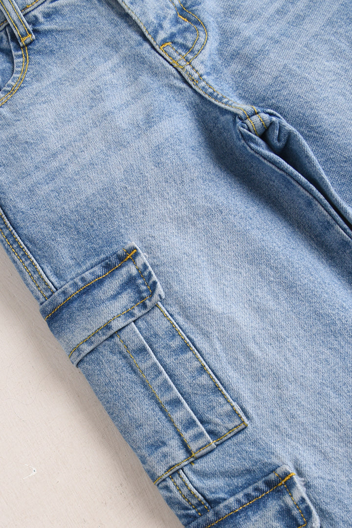 8 Pockets Light Blue Premium Cargo Baggy Pants (PW598)