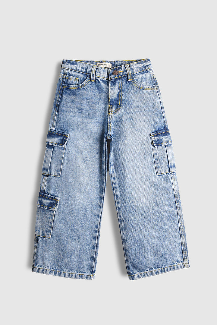 7 Pockets Light Blue Premium Cargo Baggy Pants (PW597)