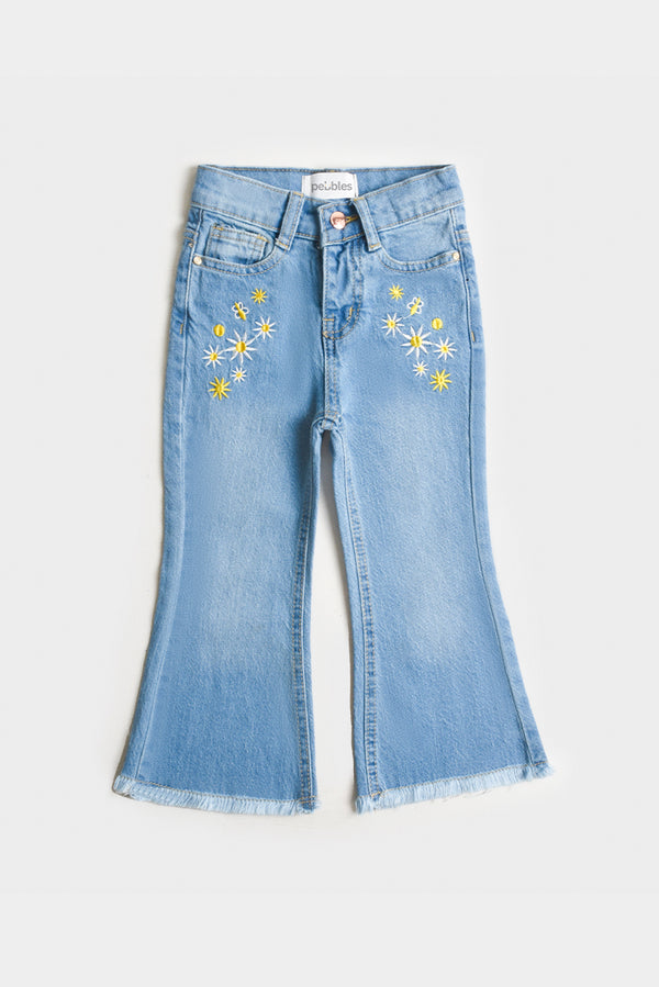 Girls Sunny Daisy Embroidered Flare Jeans (PW296)