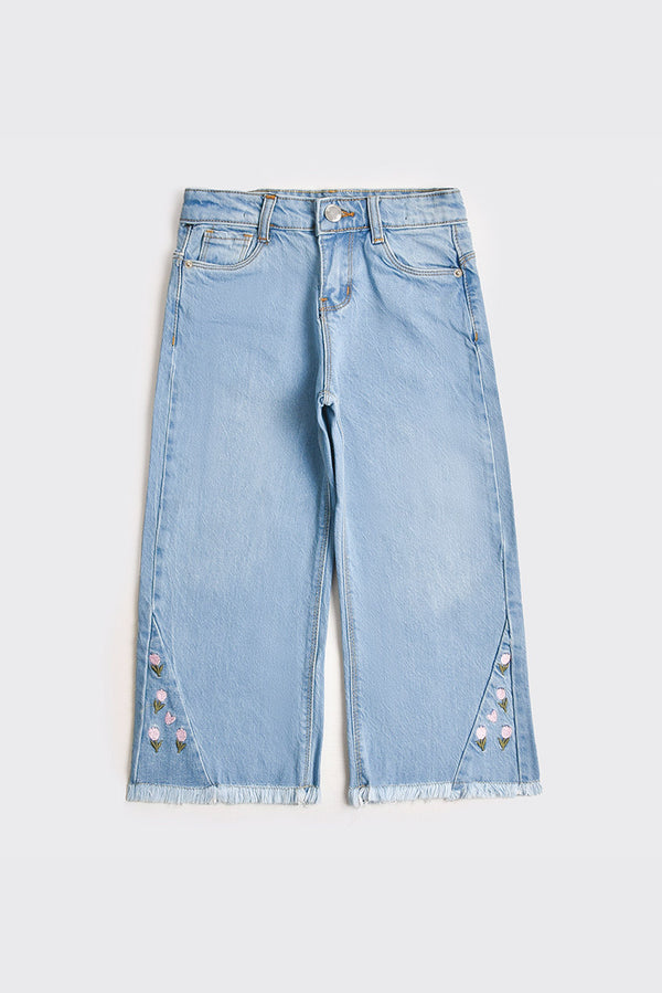 Wide Leg Floral Embroidered Jeans