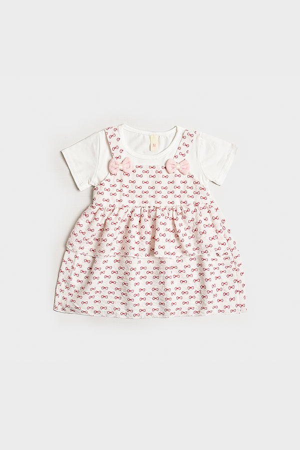 Imported Pink Bow Print Baby Dress (PW174)