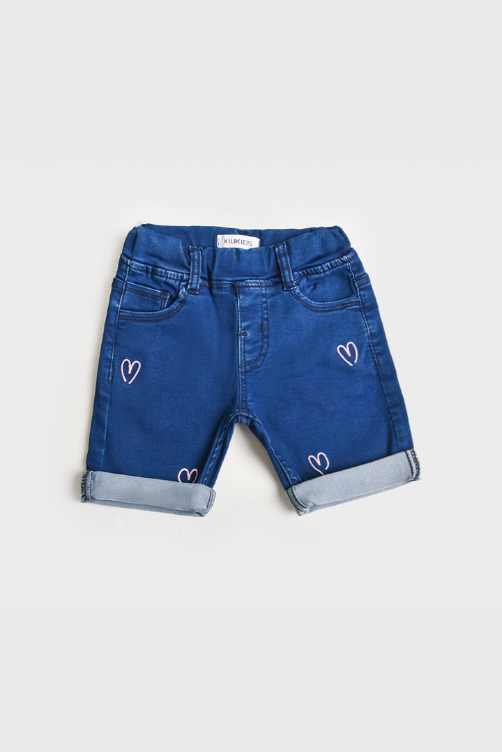 Blue Denim Embroidered Shorts
