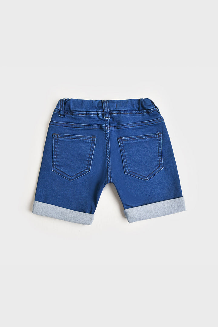 Blue Denim Embroidered Shorts