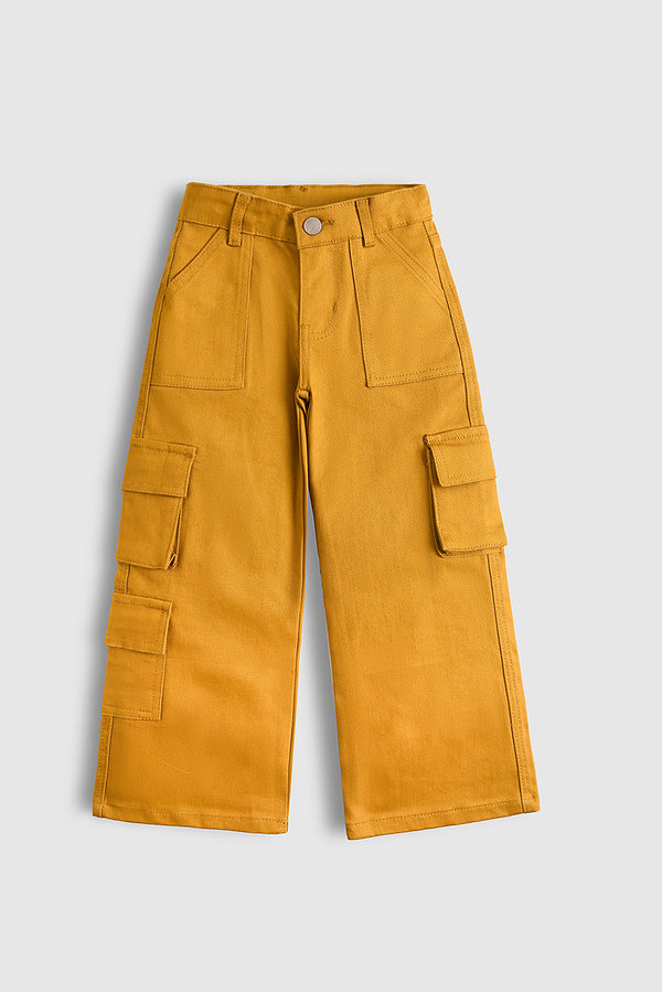 Mustard Twill Cargo Baggy Pants (PW585)