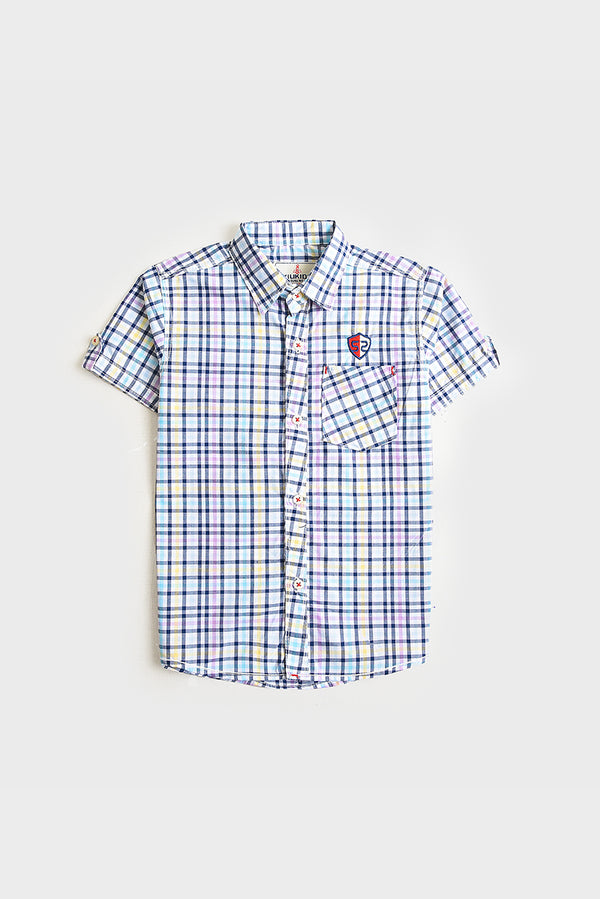 Boys White Check Cotton Shirt (PW253)