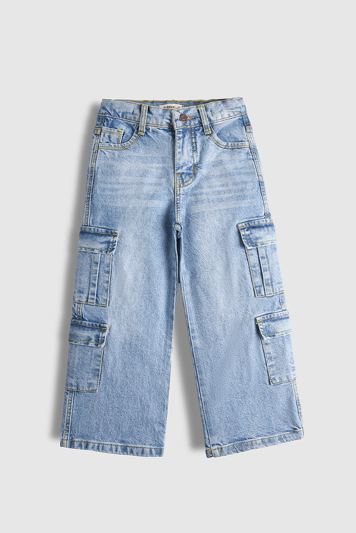 8 Pockets Light Blue Premium Cargo Baggy Pants (PW598)