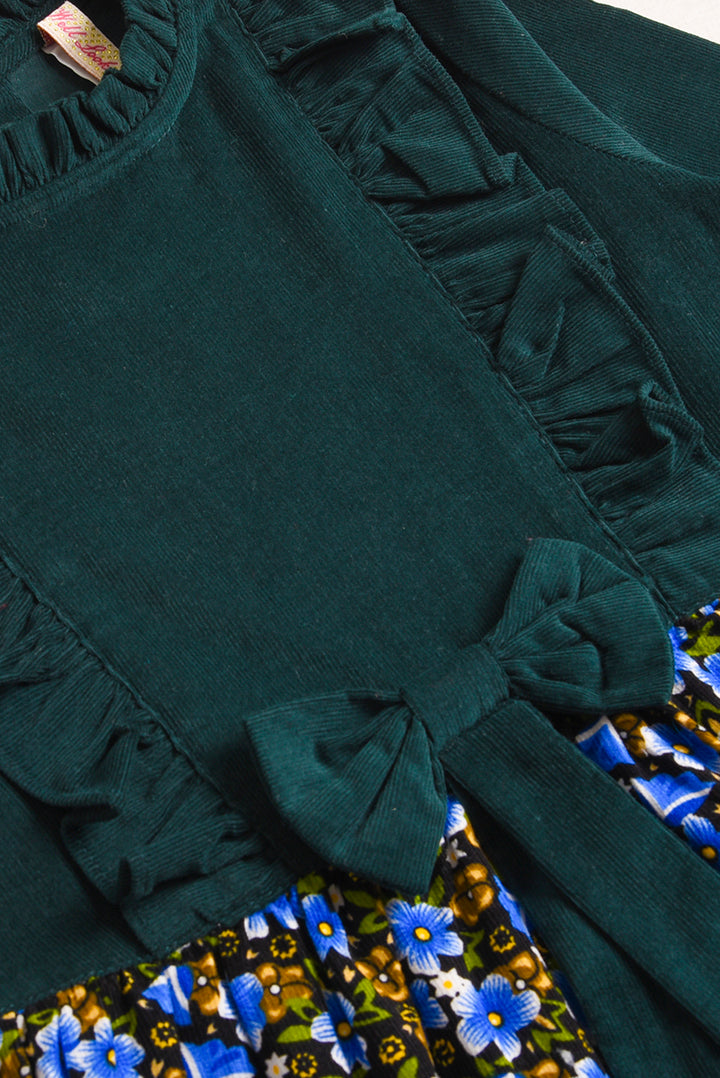 Emerald Bloom Party Corduroy Dress (PW456)