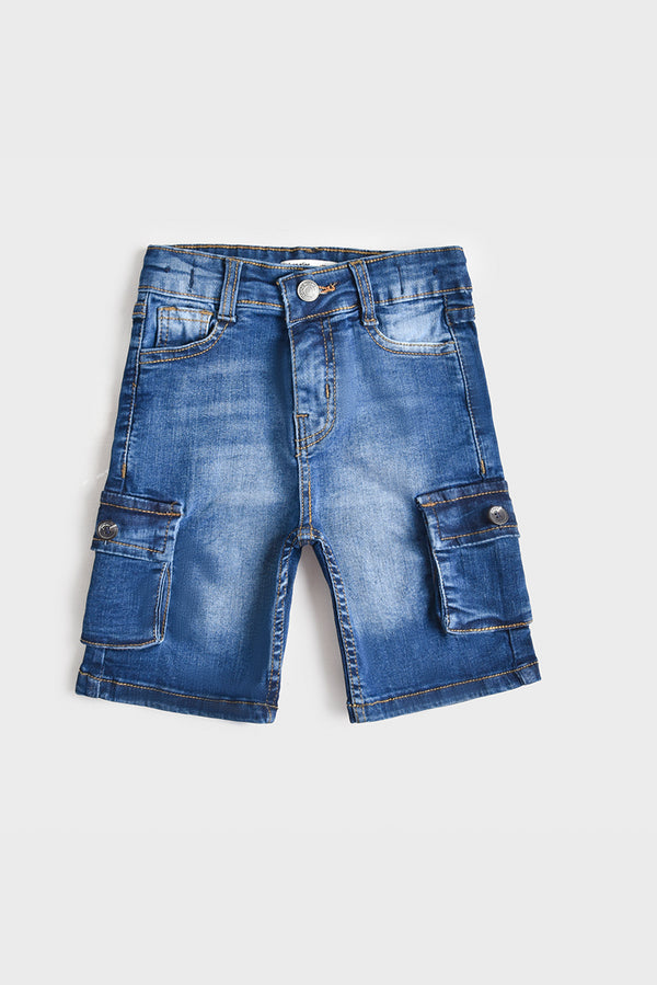 Stretchable Mid- Blue Denim Cargo Shorts (PW-168)