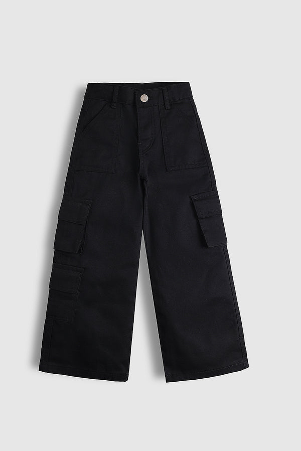 Black Twill Cargo Baggy Pants (PW588)