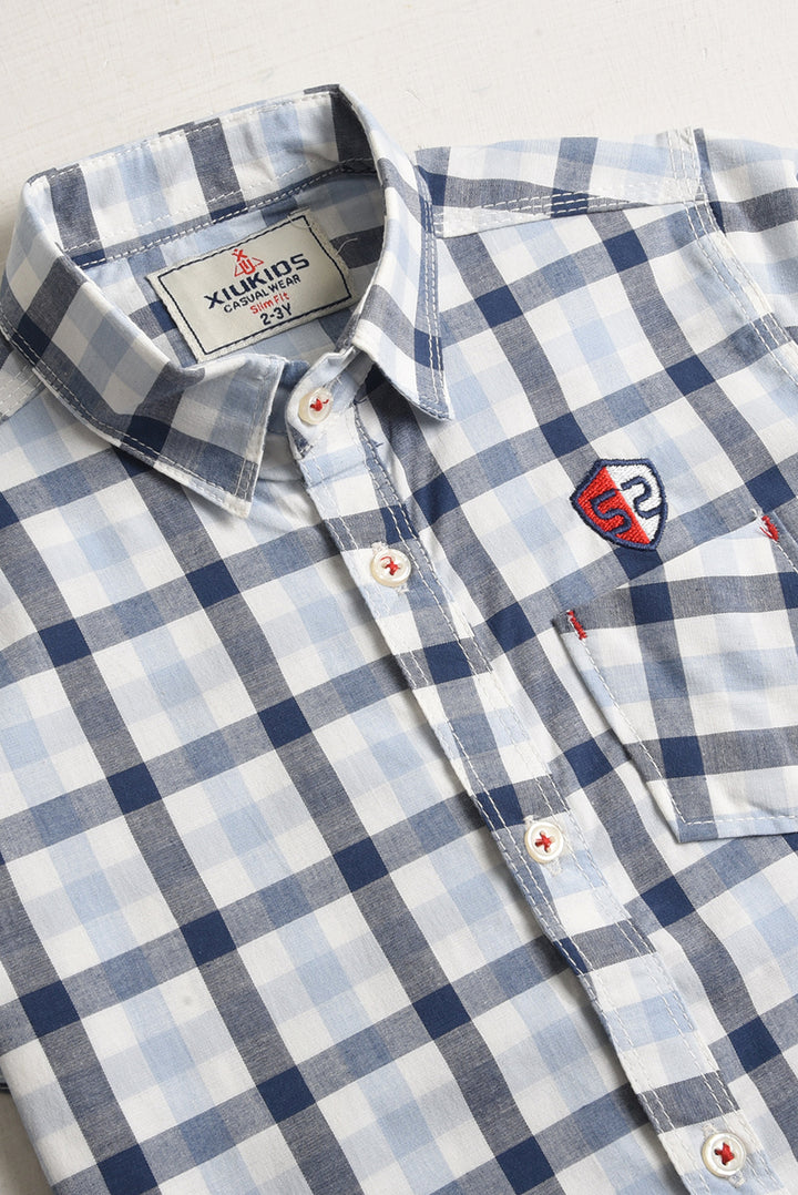 Boys Grey Check Cotton Shirt (PW254)