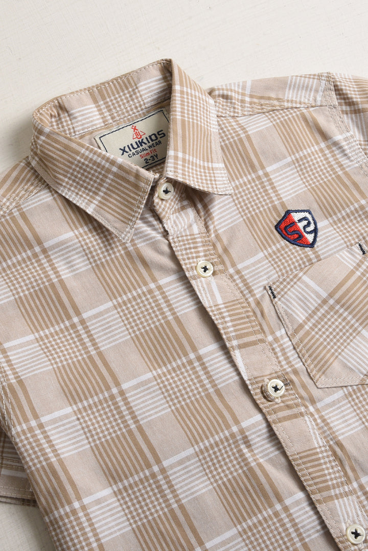 Boys Khaki Check Cotton Shirt (PW255)
