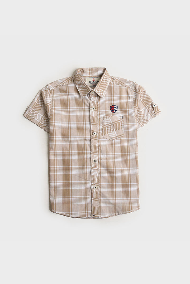 Boys Khaki Check Cotton Shirt (PW255)