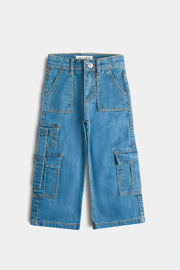 7 Pockets Mid Blue Wash Cargo Jeans (PW380)