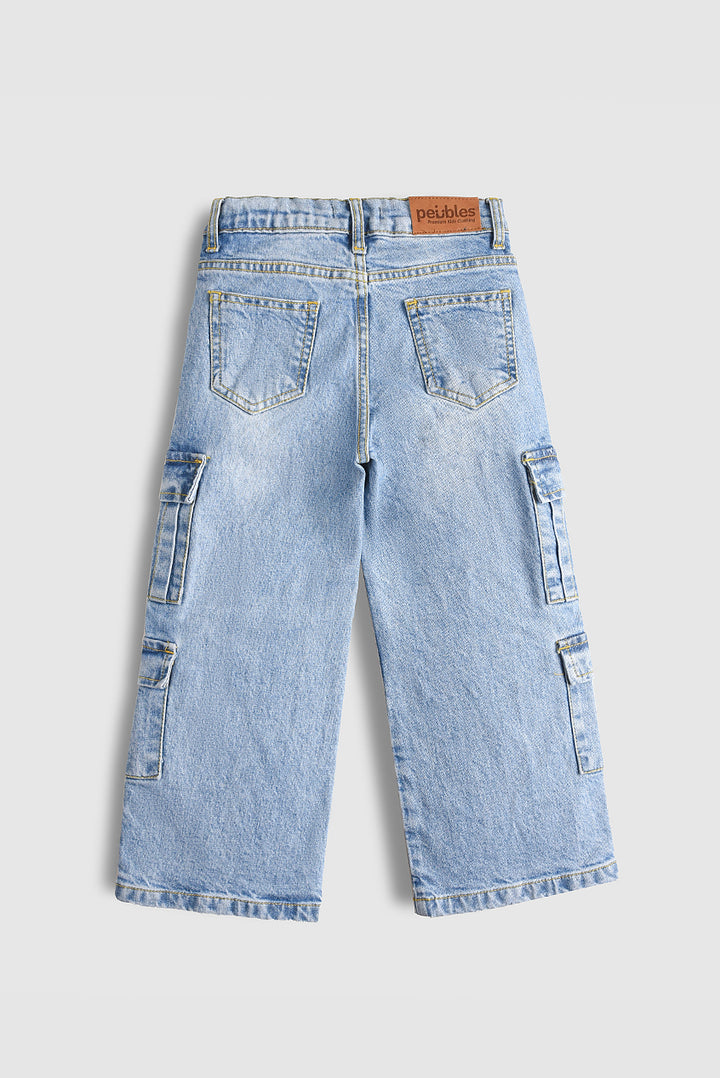 8 Pockets Light Blue Premium Cargo Baggy Pants (PW598)