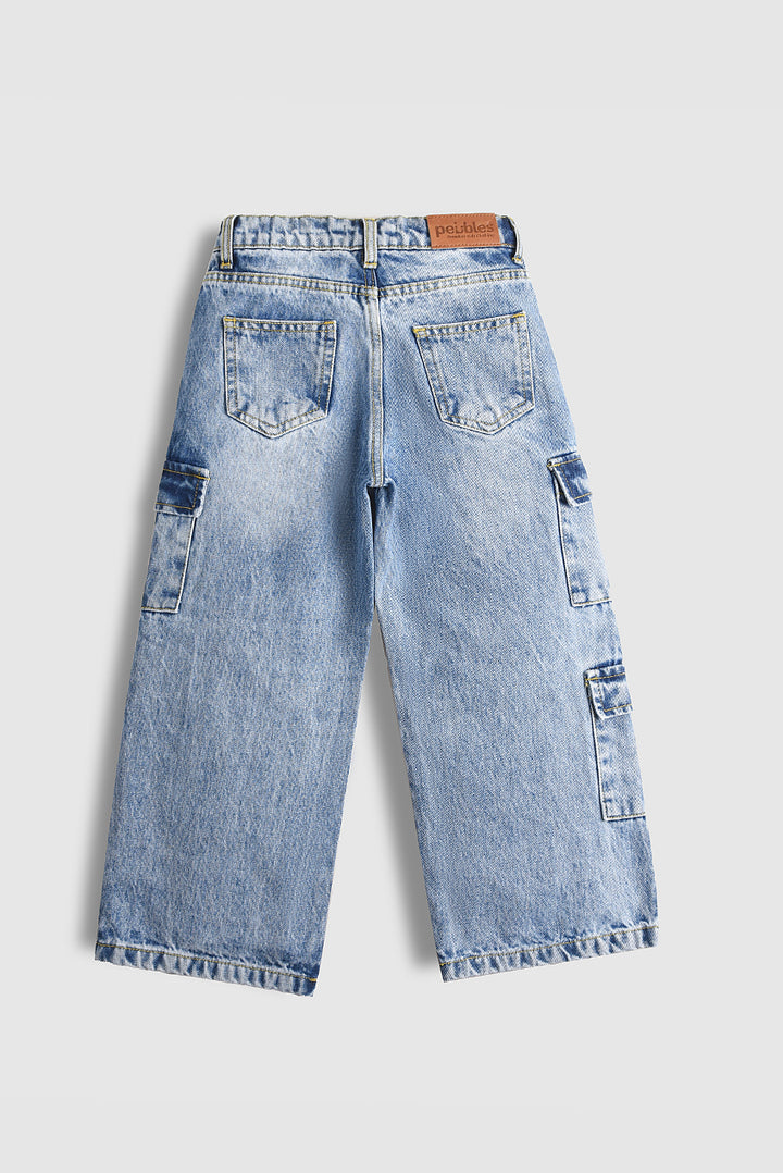 7 Pockets Light Blue Premium Cargo Baggy Pants (PW597)