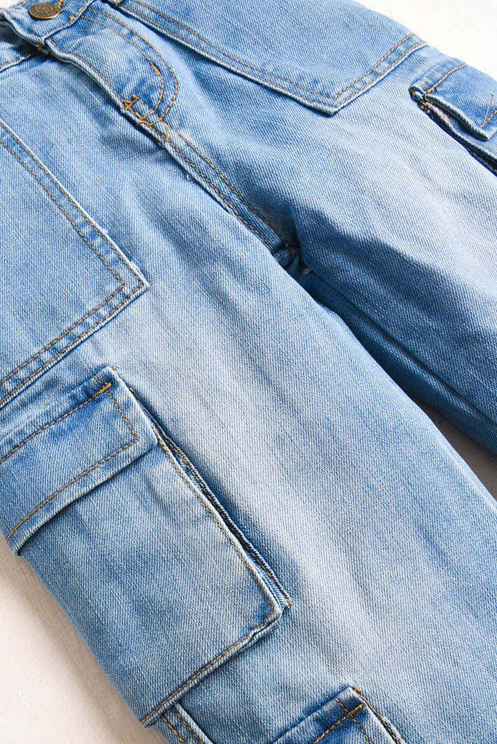 7 Pockets Light Blue Cargo Denim Pants (PW551)