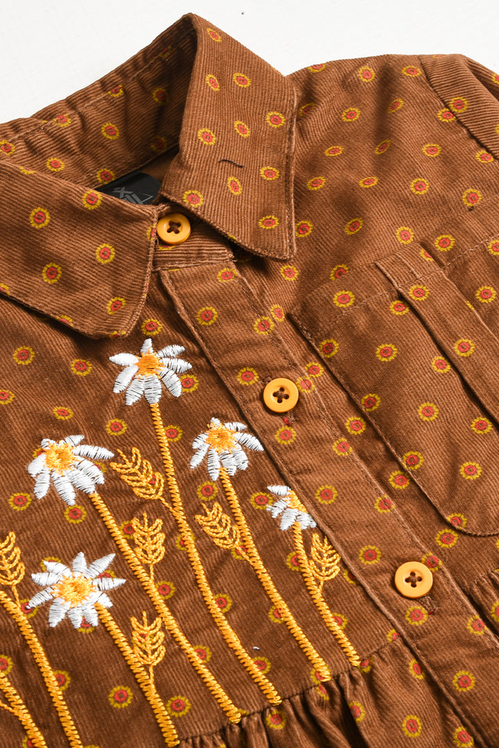 Floral Embroidered Corduroy Dress (PW373)
