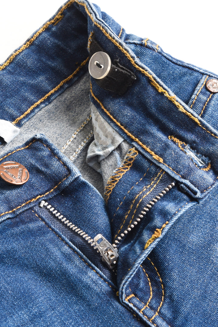 Stretchable Dark Blue Flare Denim Pants (PW506)