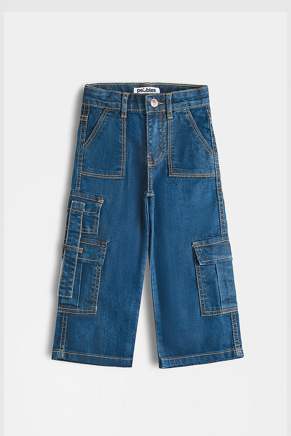 7 Pockets Dark Blue Wash Cargo Jeans (PW381)