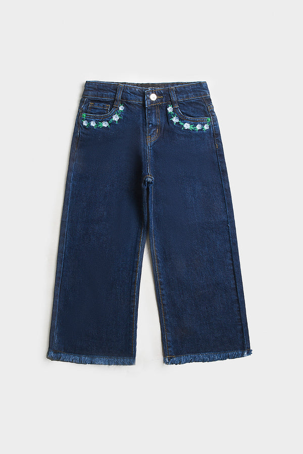 Girls Embroidered Wide-Leg Denim Pant (PW316)