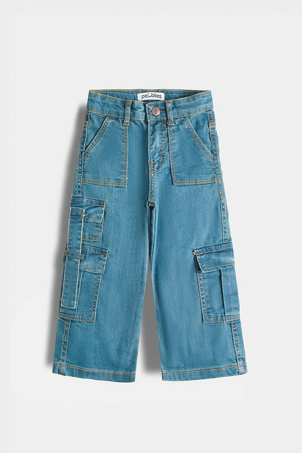7 Pockets Light Blue Cargo Jeans (PW379)