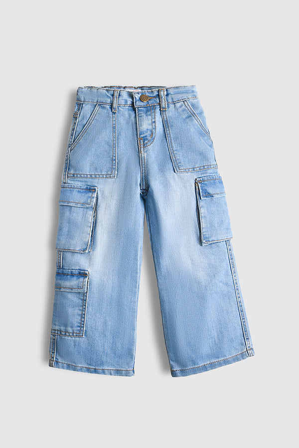 7 Pockets Light Blue Cargo Denim Pants (PW551)