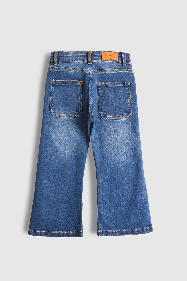 Stretchable Dark Blue Flare Denim Pants (PW506)