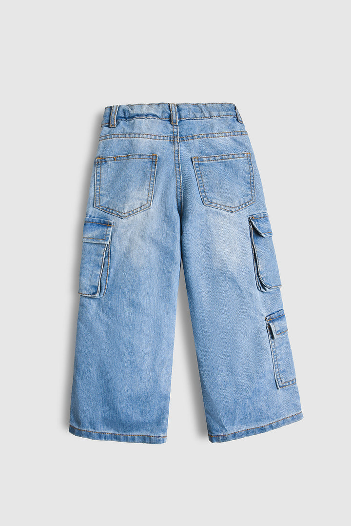 7 Pockets Light Blue Cargo Denim Pants (PW551)