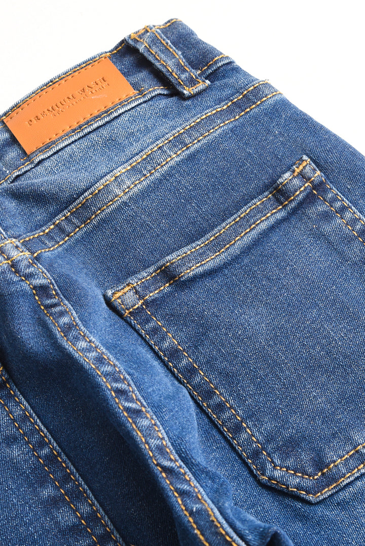 Stretchable Dark Blue Flare Denim Pants (PW506)