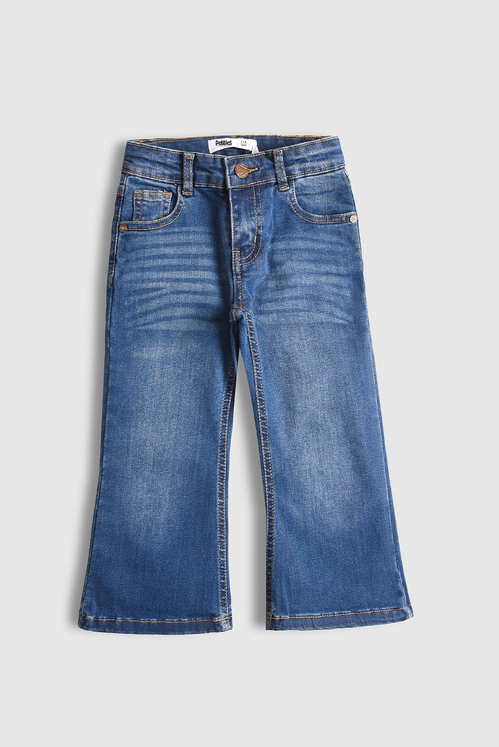 Stretchable Dark Blue Flare Denim Pants (PW506)