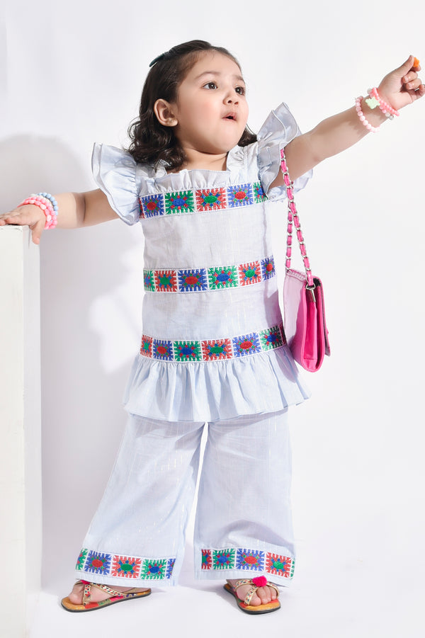 Girls Embroidered Frill Ethnic Suit (PW222)