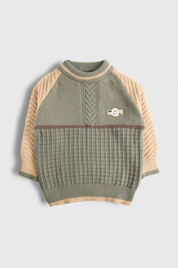 Imported Green & Beige-Knit Sweater (PW738)