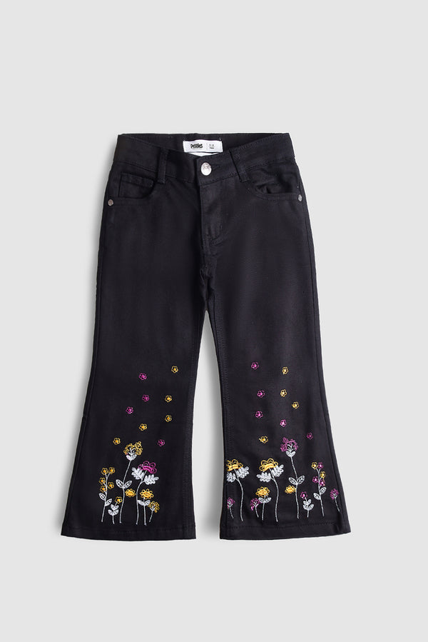 Midnight Bloom Wide-Leg Denim Pants (PW475)